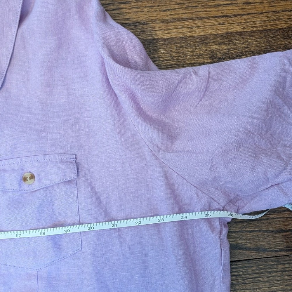 Ulla Popken Lavender 100% Linen Short Sleeve Button Down Shirt Plus Size 20/22 - Picture 5 of 7